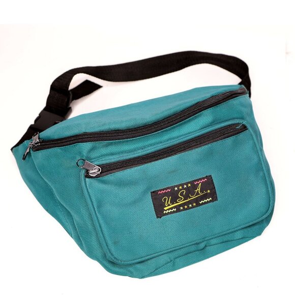 Vintage USA Large Fanny Pack Waist Belt Bag Travel Summer Retro 90s Y2K Green - Picture 2 of 9